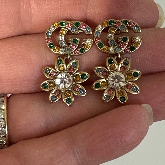 Gorgeous Gucci Crystal Flower Earrings. With Box & Dust Bag. Excellent Condition - Picture 3 of 7